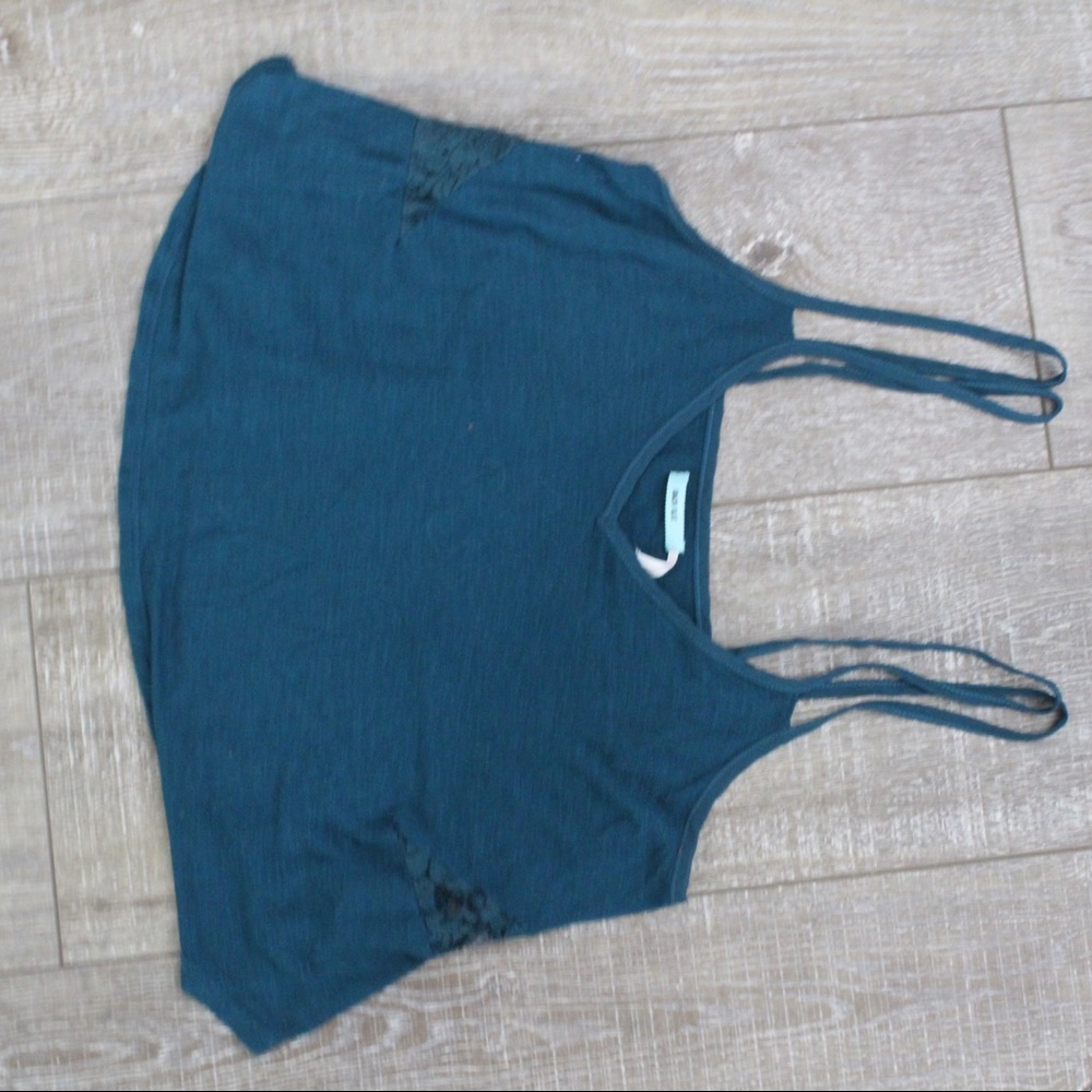 Urban Outfitters Teal crop top lace mesh cut outs